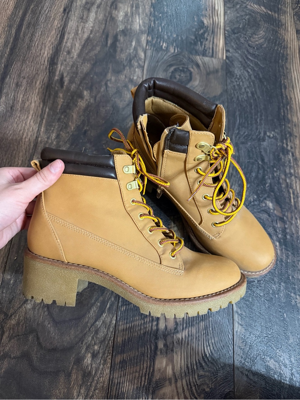 Rampage Tan & Dark Brown Lug Heel Lace-Up Ankle Boots